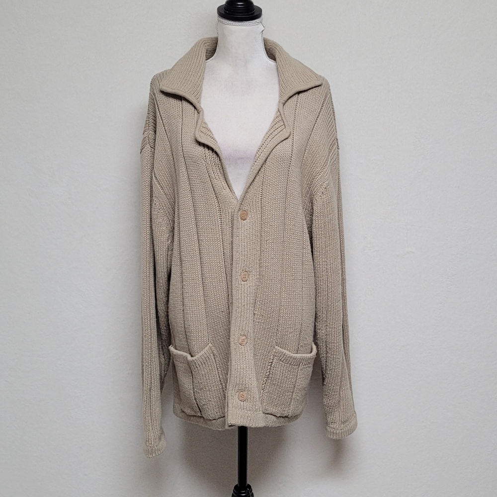 Vintage Norman Rockwell Haband Beige Wide Ribbed Long Sleeve Oversized Cardigan